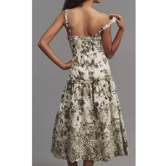 By Anthropologie Sleeveless Sweetheart A-Line Midi Dress Green Motif XL - Picture 3 of 15